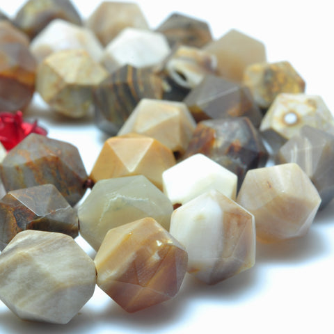YesBeads Natural Petrified Wood Jasper matte star cut faceted nugget beads gemstone wholesale 15"