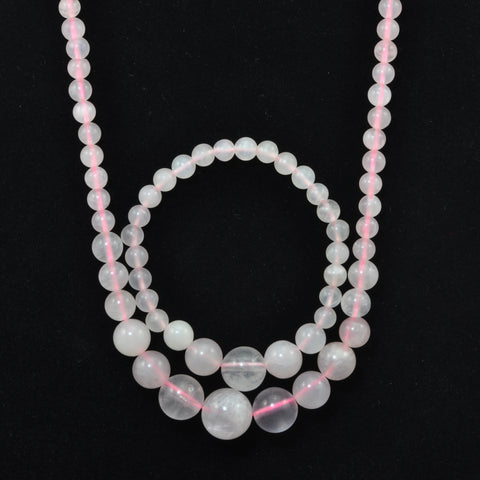 YesBeads Rose quartz gemstone necklace and bracelet natural smooth round pink beads DIY jewelry