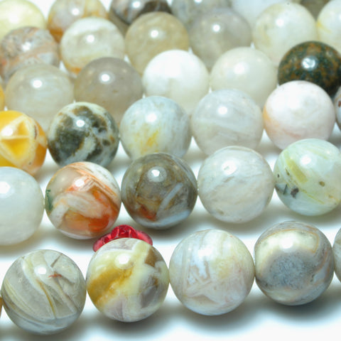 YesBeads Natural Bamboo Leaf Agate smooth round loose beads wholesale gemstone jewelry 15"