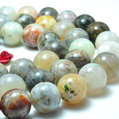 YesBeads Natural Bamboo Leaf Agate smooth round loose beads wholesale gemstone jewelry 15"