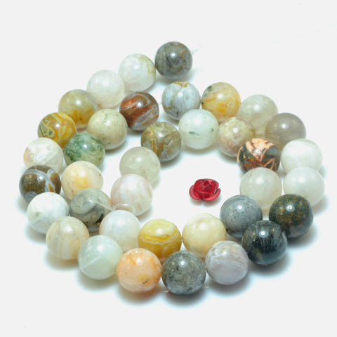 YesBeads Natural Bamboo Leaf Agate smooth round loose beads wholesale gemstone jewelry 15"