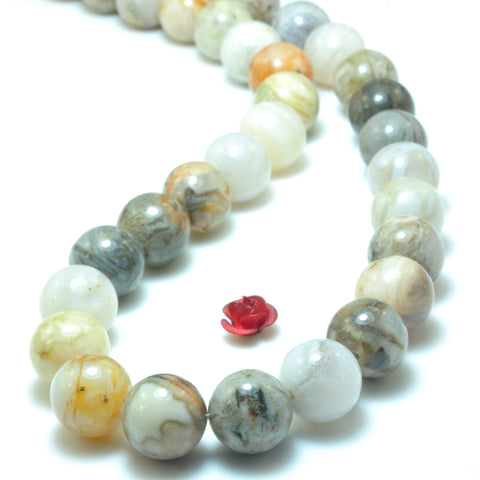 YesBeads Natural Bamboo Leaf Agate smooth round loose beads wholesale gemstone jewelry 15"