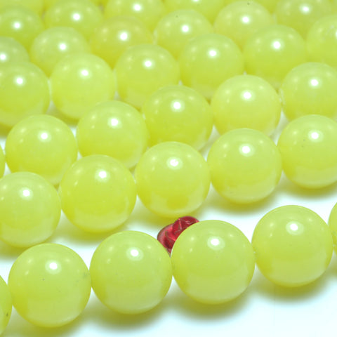 YesBeads Natural Lemon Yellow Jade smooth round loose beads wholesale gemstone jewelry 15"