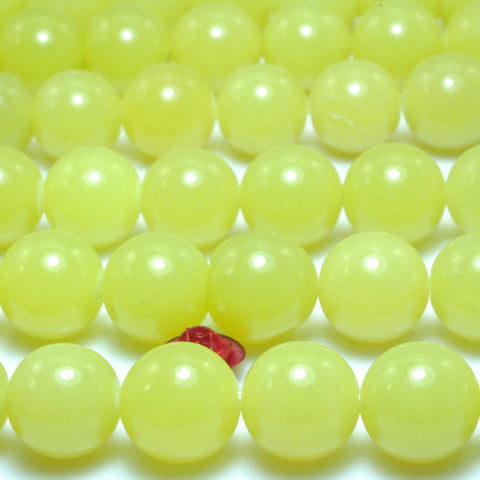YesBeads Natural Lemon Yellow Jade smooth round loose beads wholesale gemstone jewelry 15"