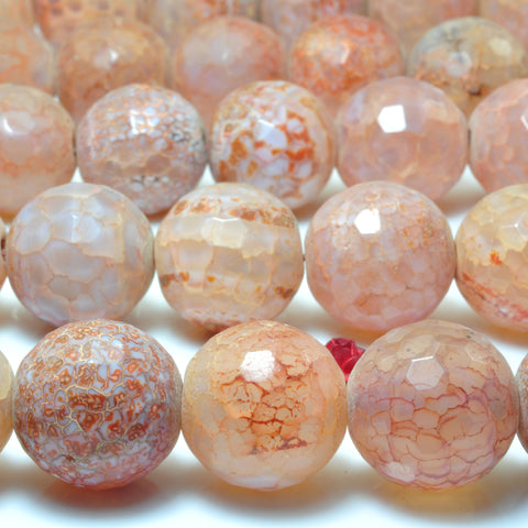 YesBeads Fire Agate Crackle Agate faceted round beads wholesale gemstone jewelry 18mm 15"