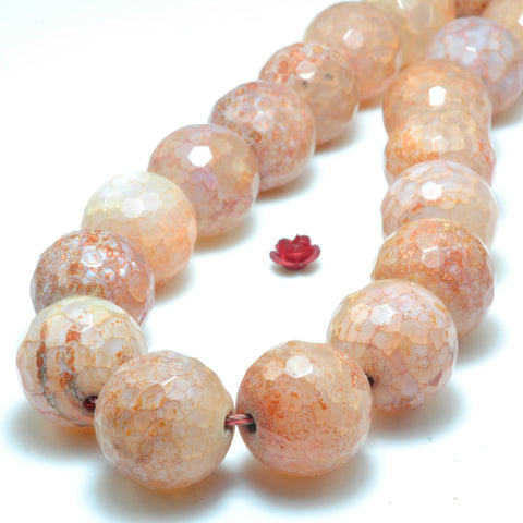 YesBeads Fire Agate Crackle Agate faceted round beads wholesale gemstone jewelry 18mm 15"