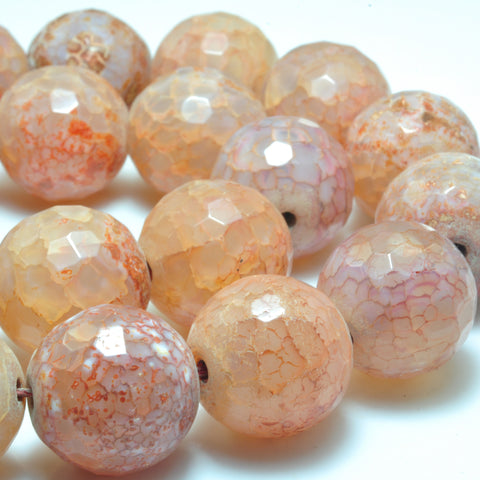 YesBeads Fire Agate Crackle Agate faceted round beads wholesale gemstone jewelry 18mm 15"