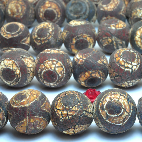 YesBeads Tibetan Agate Dzi three eye agate matte round beads gemstone wholesale 15mm