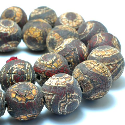 YesBeads Tibetan Agate Dzi three eye agate matte round beads gemstone wholesale 15mm