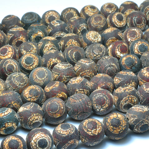 YesBeads Tibetan Agate Dzi three eye agate matte round beads gemstone wholesale 15mm