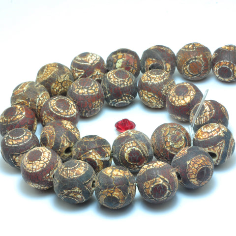 YesBeads Tibetan Agate Dzi three eye agate matte round beads gemstone wholesale 15mm