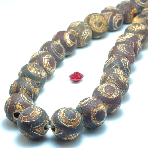 YesBeads Tibetan Agate Dzi three eye agate matte round beads gemstone wholesale 15mm