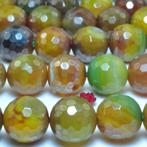 YesBeads Rainbow Agate faceted round loose beads wholesale gemstone jewelry 16mm 15"