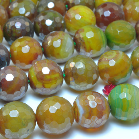 YesBeads Rainbow Agate faceted round loose beads wholesale gemstone jewelry 16mm 15"