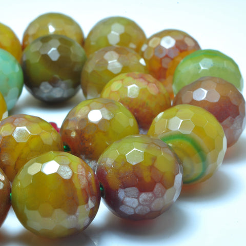 YesBeads Rainbow Agate faceted round loose beads wholesale gemstone jewelry 16mm 15"