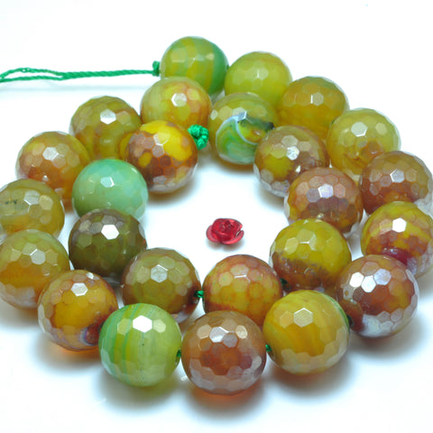 YesBeads Rainbow Agate faceted round loose beads wholesale gemstone jewelry 16mm 15"