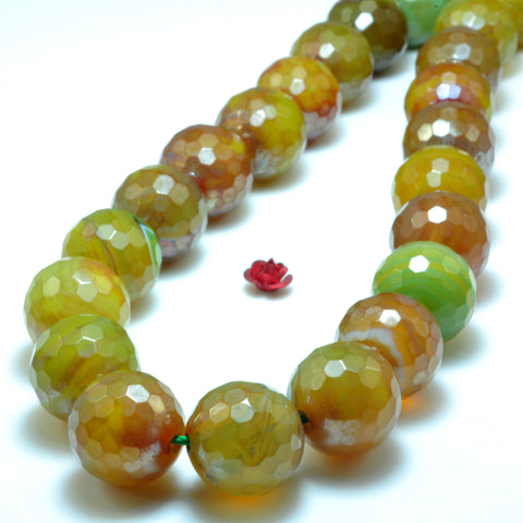 YesBeads Rainbow Agate faceted round loose beads wholesale gemstone jewelry 16mm 15"