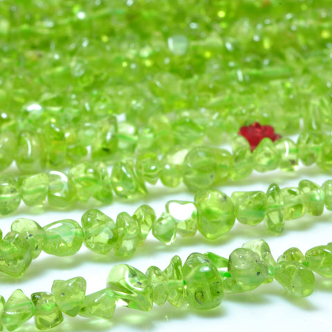 35 inches Natural Green Peridot smooth pebble chips beads wholesale gemstone 5-8mm