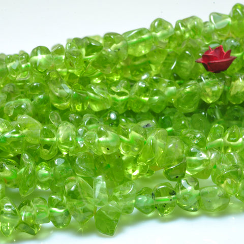 35 inches Natural Green Peridot smooth pebble chips beads wholesale gemstone 5-8mm