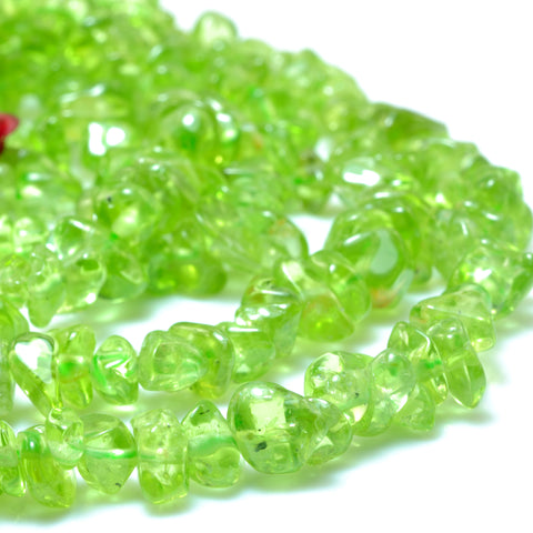 35 inches Natural Green Peridot smooth pebble chips beads wholesale gemstone 5-8mm