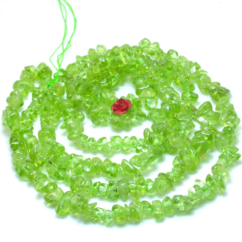 35 inches Natural Green Peridot smooth pebble chips beads wholesale gemstone 5-8mm