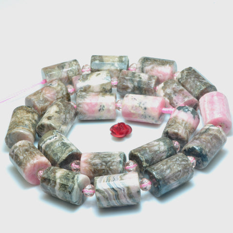 YesBeads Natural black banded rhodonite gemstone faceted tube loose beads wholsesale jewelry making bracelet design 15"