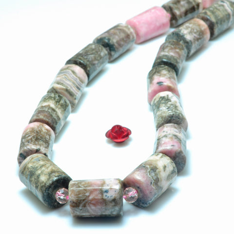 YesBeads Natural black banded rhodonite gemstone faceted tube loose beads wholsesale jewelry making bracelet design 15"