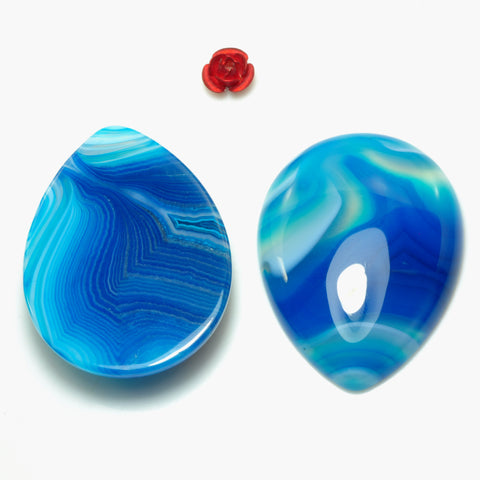 YesBeads Natural blue banded agate cabochon smooth teardrop beads gemstone jewelry 30x40mm