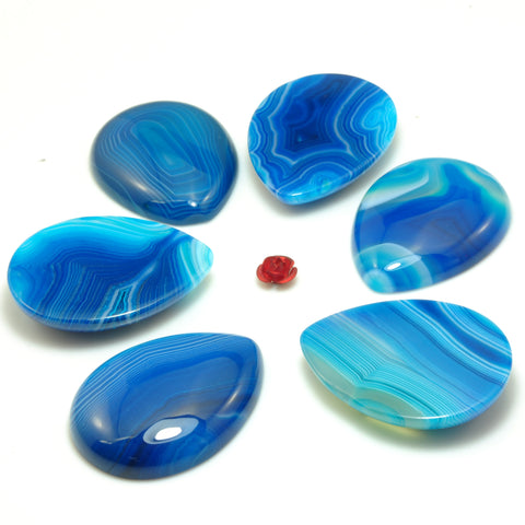 YesBeads Natural blue banded agate cabochon smooth teardrop beads gemstone jewelry 30x40mm
