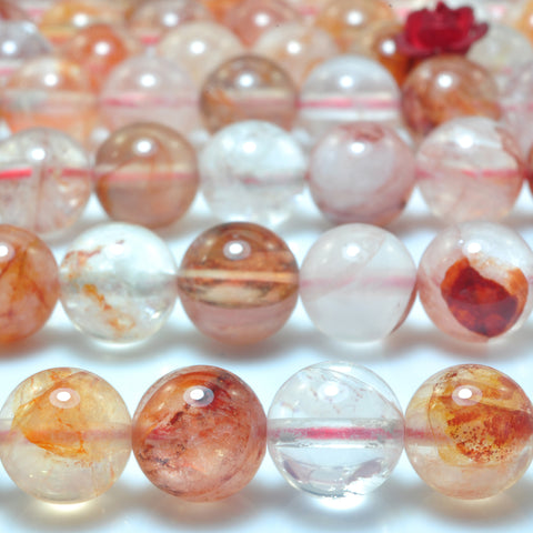 Natural Red Hematoid Quartz Crystal smooth round beads wholesale gemstone jewelry