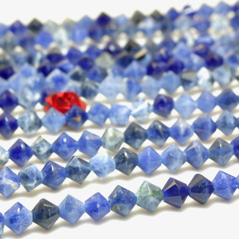 YesBeads Natural Blue Sodalite faceted disc rondelle beads gemstone wholesale jewelry 4mm 15"