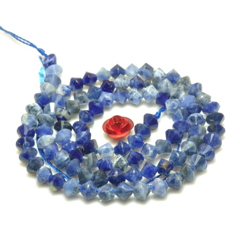 YesBeads Natural Blue Sodalite faceted disc rondelle beads gemstone wholesale jewelry 4mm 15"