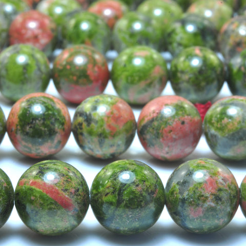 YesBeads Natural Unakite smooth round loose beads green red gemstone wholesale jewelry making 15"