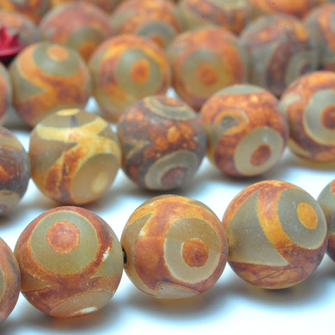 YesBeads Tibetan Agate Dzi three eyes agate matte round beads wholesale gemstone jewelry 15"