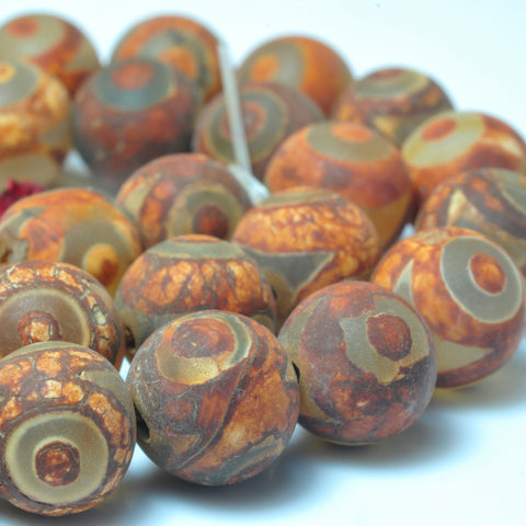 YesBeads Tibetan Agate Dzi three eyes agate matte round beads wholesale gemstone jewelry 15"