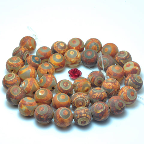 YesBeads Tibetan Agate Dzi three eyes agate matte round beads wholesale gemstone jewelry 15"
