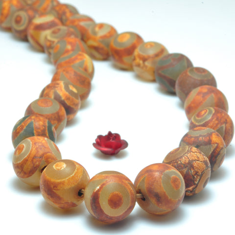 YesBeads Tibetan Agate Dzi three eyes agate matte round beads wholesale gemstone jewelry 15"