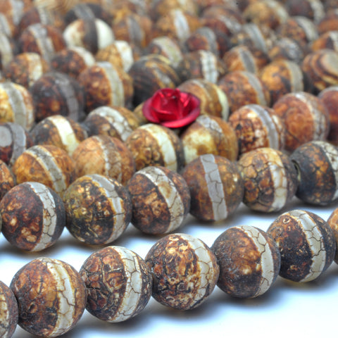 YesBeads Tibetan Agate Dzi oneline agate matte round beads wholesale gemstone jewelry 8mm 15"