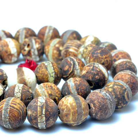 YesBeads Tibetan Agate Dzi oneline agate matte round beads wholesale gemstone jewelry 8mm 15"