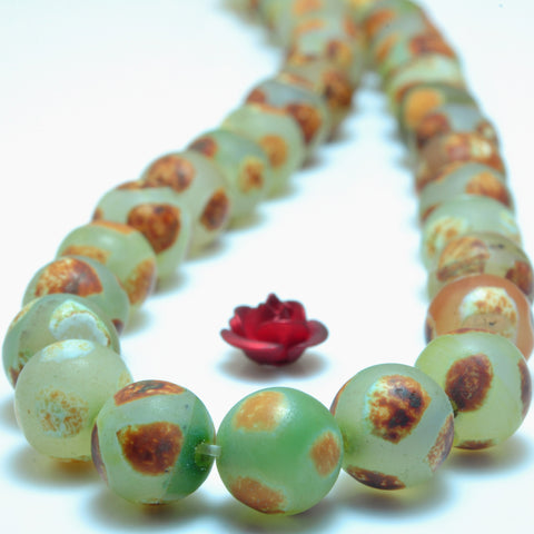 YesBeads Tibetan Agate DZI turtleback agate matte round beads wholesale gemstone jewelry 15"