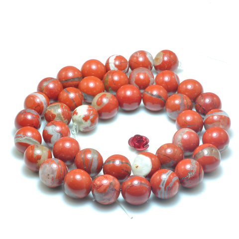 YesBeads Natural Red Jasper smooth round beads gemstone wholesale jewelry 8mm 10mm 15"