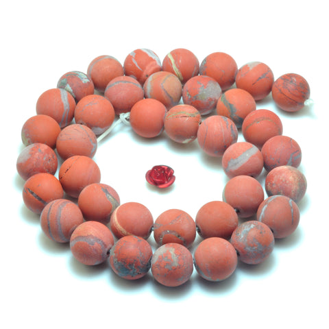 YesBeads Natural Red Jasper matte loose round beads wholesale gemstone jewelry 8mm 10mm 15"