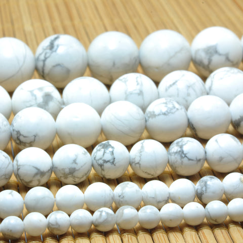 YesBeads Natural White Howlite smooth round loose beads wholesale gemstone jewelry 4mm-16mm 15"