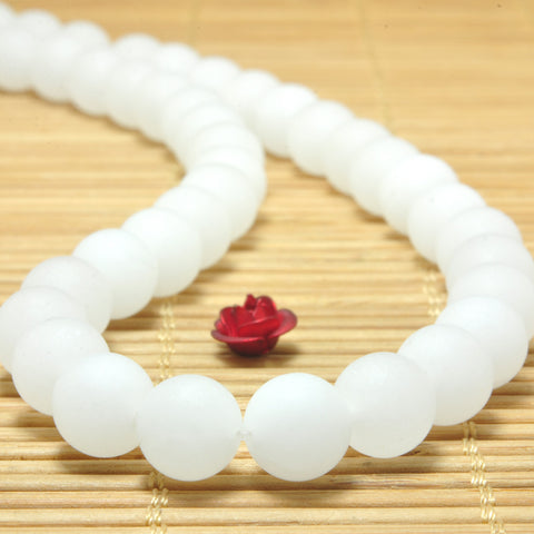 YesBeads Natural White Jade matte round loose beads wholesale gemstone jewelry 8mm10mm 15"