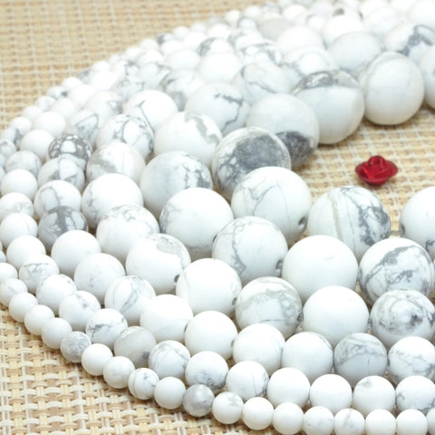 YesBeads Natural White Howlite matte round loose beads wholesale gemstone jewelry 4mm-16mm 15"
