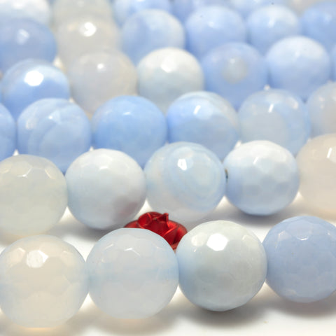 Natural Blue Agate faceted round beads wholesale gemstone jewelry bracelet necklace diy