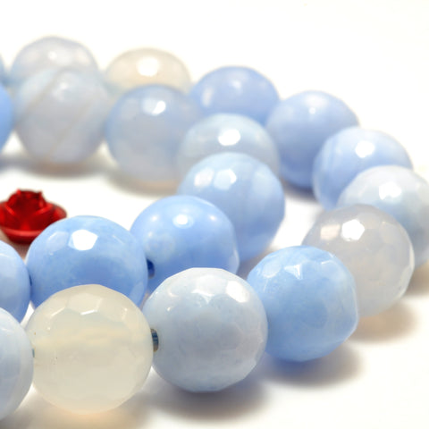 Natural Blue Agate faceted round beads wholesale gemstone jewelry bracelet necklace diy