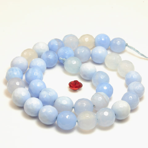 Natural Blue Agate faceted round beads wholesale gemstone jewelry bracelet necklace diy