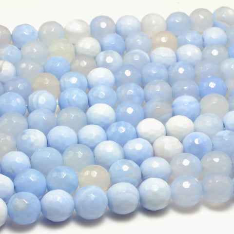 Natural Blue Agate faceted round beads wholesale gemstone jewelry bracelet necklace diy