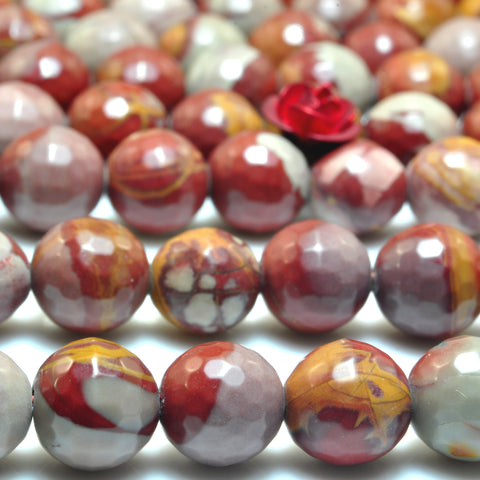 YesBeads Natural Noreena Jasper faceted round beads Australian red picture jasper gemstone 15"